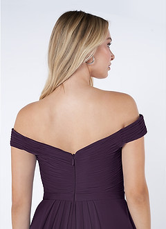 Azazie Audrianna Bridesmaid Dresses Plum A-Line Off-The-Shoulder Gathered Chiffon Convertible Dress image6