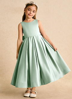 Azazie Cailee Flower Girl Dresses Agave Ball-Gown Pleated Matte Satin Dress image2