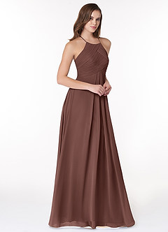 Azazie Ginger Vestidos de damas de honor Vestido Expresado de Gasa de Línea A con Halter Plisado image1