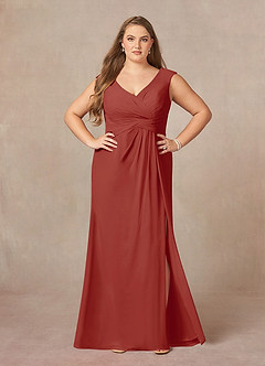 Azazie Sally Mother of the Bride Dresses Terracotta A-Line V-Neck Pleated Chiffon Dress image8