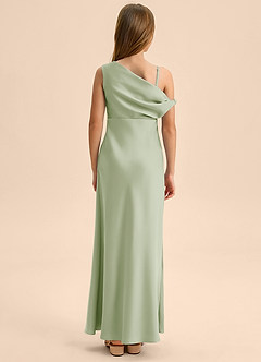 Azazie Emerson Junior Dusty Sage Sheath Off the Shoulder Stretch Satin Dress image2