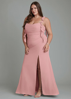 Azazie Jessamine Vestidos de damas de honor Vestido Rosa Polvorienta de Gasa de Corte Sirena con Corsé image13