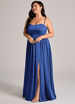 Azazie Calianna Bridesmaid Dresses Royal Blue A-Line Off the Shoulder Stretch Satin Convertible Dress image10