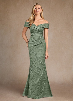 Azazie Canton Mère de la mariée Robes Robe Sirène en Blumen-Burnout Épaule décolletée Matcha image1
