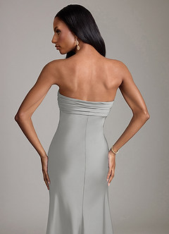 Azazie Saylor Vestidos de damas de honor Vestido de Plata de Satén Elástico de Corte Sirena con Sin tirantes image6