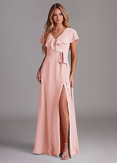 Azazie Lainey Robes de demoiselle d'honneur Robe Trapèze en Mousseline de soie avec poches Rose Pâle image3