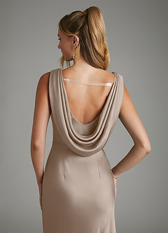 Azazie Elena Bridesmaid Dresses Taupe Mermaid Pleated Stretch Satin Dress image6
