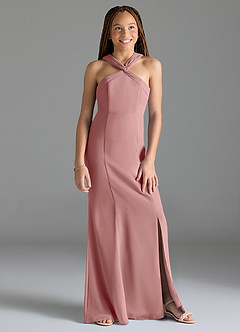 Azazie Rue Junior Dusty Rose Mermaid Side Slit Chiffon Dress image4