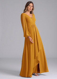 Azazie Liah Brautjungfernkleider A-Linie Langarm Chiffon Kleid Butterscotch image5