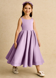 Azazie Babs Flower Girl Dresses Wisteria Ball-Gown Pleated Matte Satin Dress image4