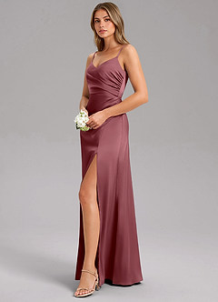 Azazie Azuree Vestidos de damas de honor Vestido de Rosa Del Desierto de Satén Elástico de Corte en A con Plisado image10