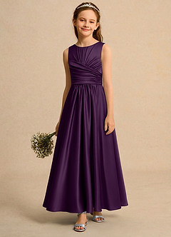 Azazie Ducky Girls Formal Abiti da Ragazza di Fiori Abito A-Line in Raso Elasticizzato Plissettato Uva image4