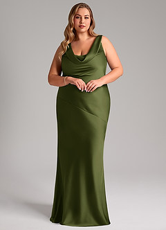 Azazie Rylina Bridesmaid Dresses Olive Mermaid Stretch Satin Dress image3