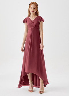 Azazie Breanne Junior Vestido de Merlot de Gasa de Corte En A image4