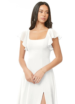 Azazie Bondi Brautjungfernkleider A-Linie Gestreift Chiffon Kleid Weiß image4