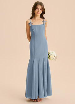 Azazie Evey Junior Abito Sirena in Chiffon Plissettato Blu Polveroso image4