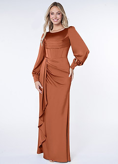 Azazie Raye Bridesmaid Dresses Cedar Rose Mermaid Long Sleeve Stretch Satin Dress image1