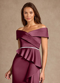 Azazie Dareia Mother of the Bride Dresses Mulberry Mermaid Off the Shoulder Stretch Satin Dress image9
