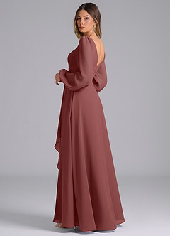 Azazie Omari Bridesmaid Dresses Amethyst A-Line Long Sleeve Chiffon Dress image2
