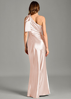 Azazie Yuanna Bridesmaid Dresses Rose Gold Mermaid One Shoulder Metallic Satin Dress image6