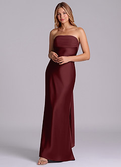 Azazie Ailanie Brudtärnklänningar Klä av Tubklänning i Stretch Satin Axelbandslös Cabernet image3