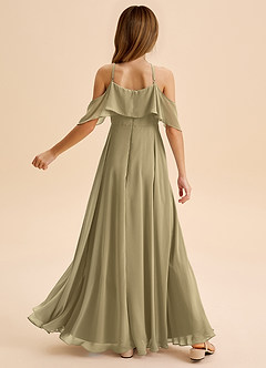 Azazie Tessabelle Junior Moss Green A-Line Off the Shoulder Chiffon Dress image2