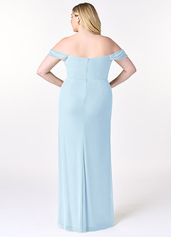 Azazie Tessa Vestidos de damas de honor Vestido de Azul Cielo de Malla de Corte Recto Convertible con Cariño Fuera Del Hombro image9