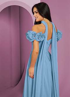 Barbie ♥ Azazie Vestidos de damas de honor Vestido de Azul Acero de Gasa de Corte en A Convertible con Vestidos sin tirantes image7