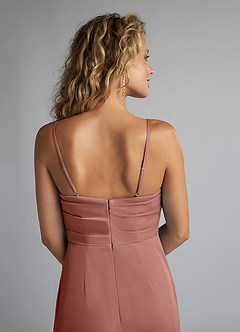 Azazie Teyana Final Sale Burgundy Sheath Square Neckline Pleated Mesh Dress image6