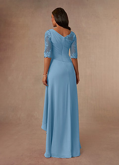 Azazie Dionysus vestidos de madre de la novia Vestido de Azul Acero de Gasa de Corte En A con Encaje cuello barco image3
