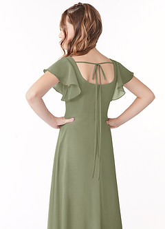 Azazie Bondi Junior Eucalyptus A-Line Bow Chiffon Dress image3