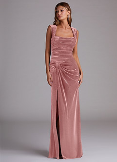 Azazie Genesis Bridesmaid Dresses Dusty Rose Sheath Pleated Velvet Dress image3