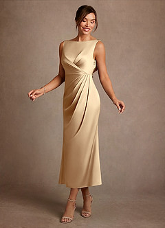 Azazie Mazhe 신부의 어머니 드레스 A라인 주름진 스트레치 새틴 티 길이 드레스 image3