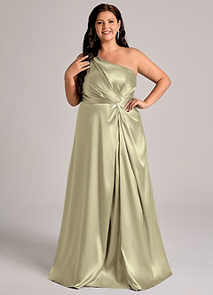 Azazie Brooke Bridesmaid Dresses Moss Green A-Line One Shoulder Metallic Satin Dress image10