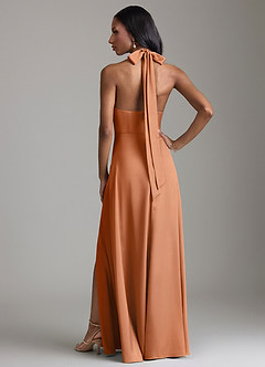 Azazie Tracie Bridesmaid Dresses Copper A-Line Side Slit Stretch Satin Dress image2
