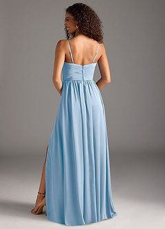 Azazie Alia Robes de demoiselle d'honneur Robe Trapèze en Satin extensible Plissé Poudre Bleue image4