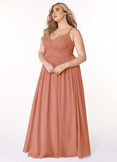 Azazie Rayna Brautjungfernkleider A-Linie V-Hals Gefaltet Chiffon Kleid Mai Tai image9