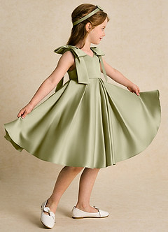 Azazie Guppie Flower Girl Dresses Moss Green Ball-Gown Pleated Matte Satin Dress image3