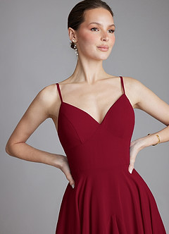 Azazie Zaina Bridesmaid Dresses Burgundy A-Line Chiffon Dress image3