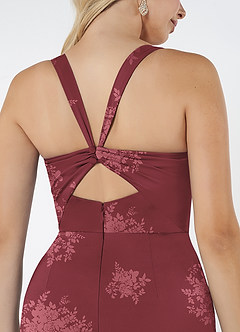 Azazie Mero Vestidos de damas de honor Vestido de Ramo De Flores Burdeos de Satén Elástico de Corte Recto con Plisado image2