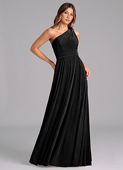Azazie Charlize At-home Try On Dresses Black A-Line One Shoulder Velvet Dress image4