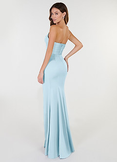 Azazie Yola Robes de demoiselle d'honneur Robe Fourreau Convertible en Satin extensible Plissee mit V-Ausschnitt Bleu Ciel image5