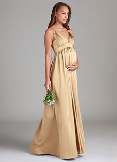 Azazie Emree Maternity Bridesmaid Dresses A-Line Stretch Satin Floor-Length Dress with Pockets image4
