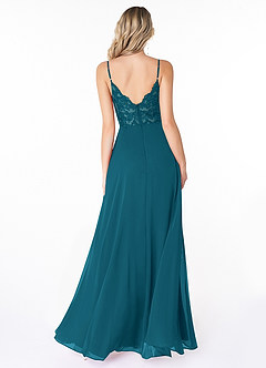 Azazie Lena Brautjungfernkleider A-Linie Spitze Chiffon Kleid Tintenblau image2