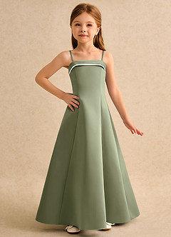 Azazie Izel Girls Formal Flower Girl Dresses Ivory Pistachio A-Line Pleated Matte Satin Dress image5
