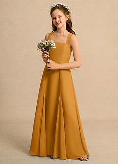 Azazie Tater Junior Formal vestidos de niña de las flores Vestido de Caramelo de Gasa de Corte En A con Plisado image5