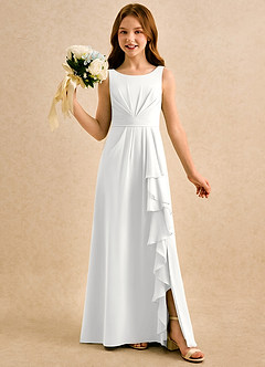 Azazie Chibi Girls Formal Flower Girl Dresses White A-Line Pleated Chiffon Dress image1