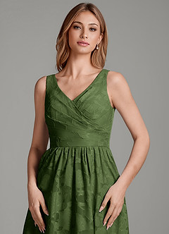 Azazie Keyla Bridesmaid Dresses Olive A-Line Pleated Floral Burnout Dress image6
