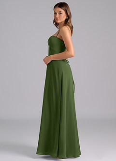 Azazie Valentine Vestidos de damas de honor Vestido de Oliva de Gasa de Corte en A con Corsé image4