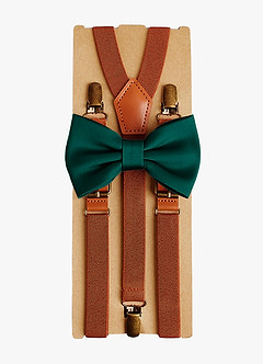 front Matching Matte Satin Pre-Tied Bow Tie & Suspenders Set